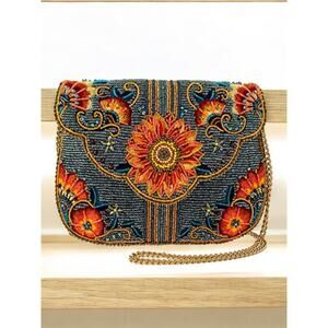 NWT Mary Frances Bag #S002-205 “Denim Sunflower” Beaded Bag